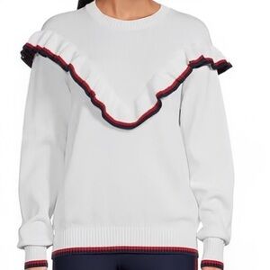 NWOT The Upside White ‘Columbia Boo Frill Trim Knit Cotton Sweater’ Size Large